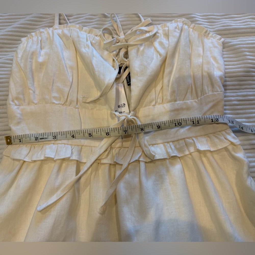 NWT Forever 21 Cream Color Linen Tie-Front Spaghetti Strap Mini Dress - Picture 7 of 9